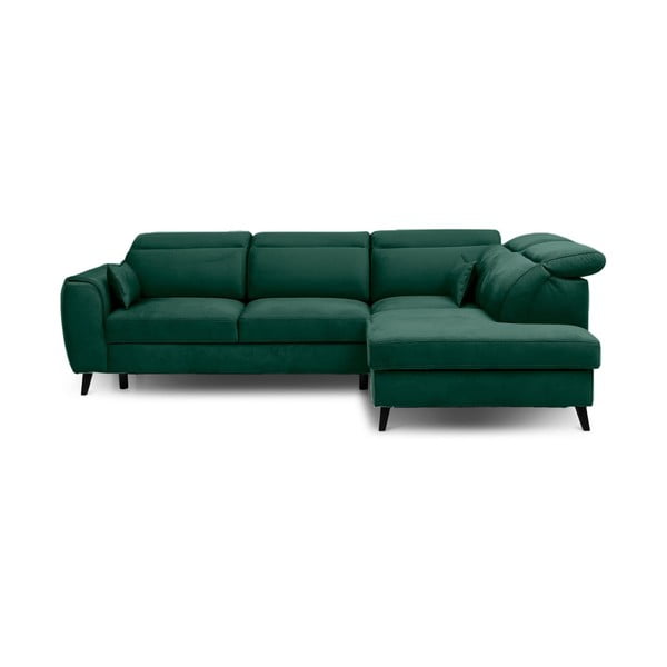 Zaļš samta salokāms/ar uzglabāšanas vietu stūra dīvāns (ar labo stūri/L veida) Noble – ELTAP