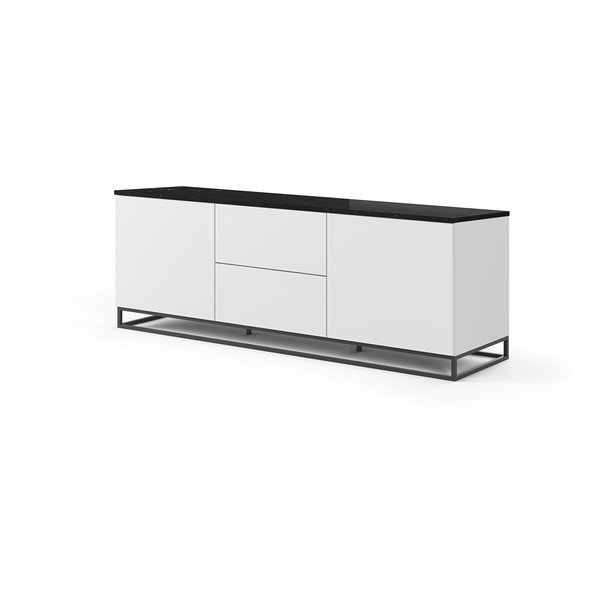 Balts TV galdiņš ar tumšu marmora imitācijas virsmu un melnām kājām, 180 x 65 cm Join – TemaHome-image-2