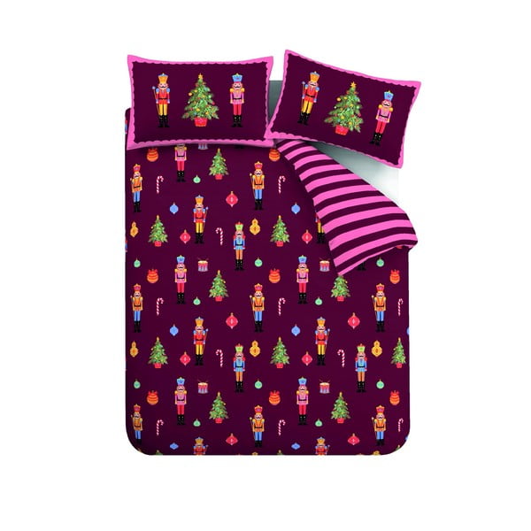 Rozā/violeta vienguļamā gultas veļa 135x200 cm Nutcracker Stripe – Catherine Lansfield