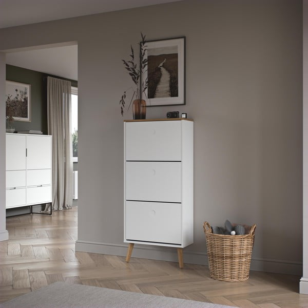 Balts apavu skapis ar ozolkoka kājām un 3 atvilktnēm Tenzo Dot-image-1