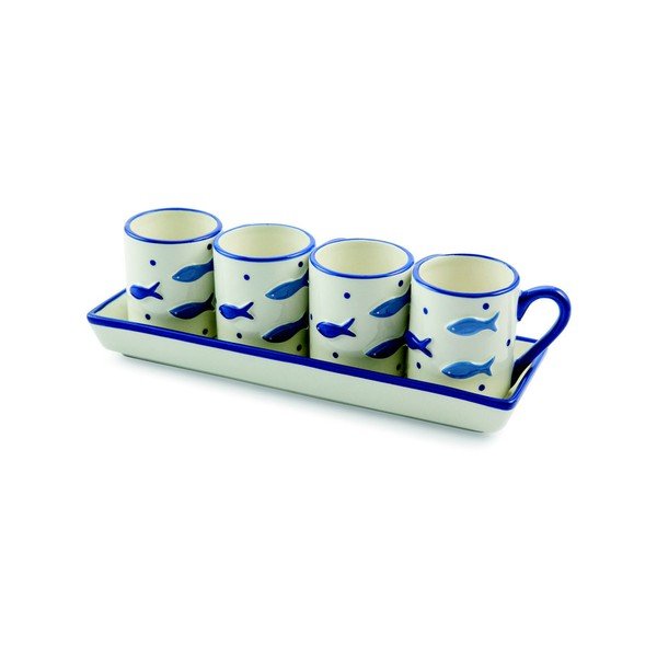 4 keramikas krūzīšu komplekts uz paplātes Villa d'Este Vassoio, 90 ml