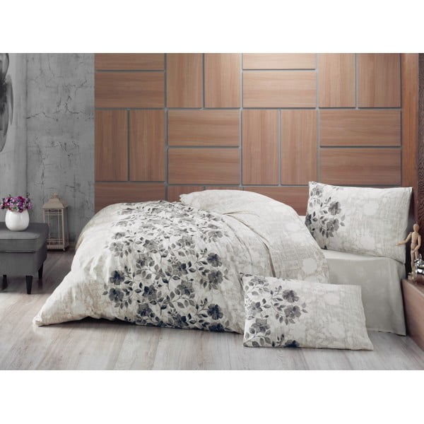 Kokvilnas gultasveļa ar palagu divguļamai gultai Lena Grey, 200 x 220 cm