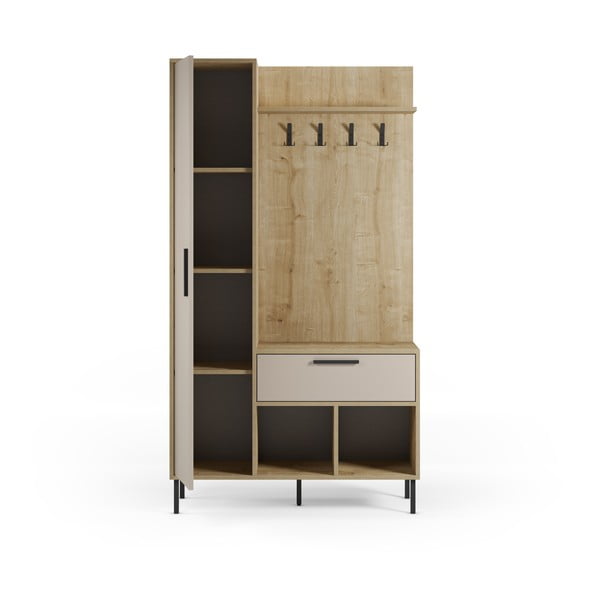 Krēmkrāsas/dabīga toņa priekšnama iekārta ar ozolkoka imitāciju 108x195x35 cm Heidy – Marckeric-image-4