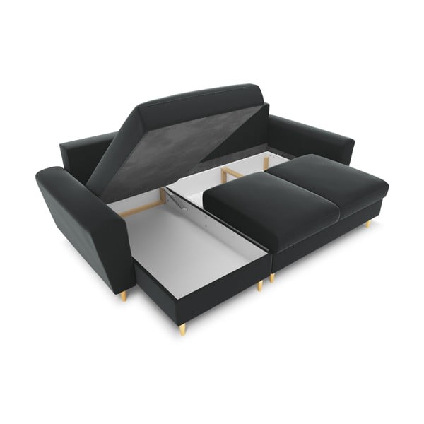 Tumši pelēks samta salokāms stūra dīvāns ar uzglabāšanas vietu Kyoto – Cosmopolitan Design-image-2