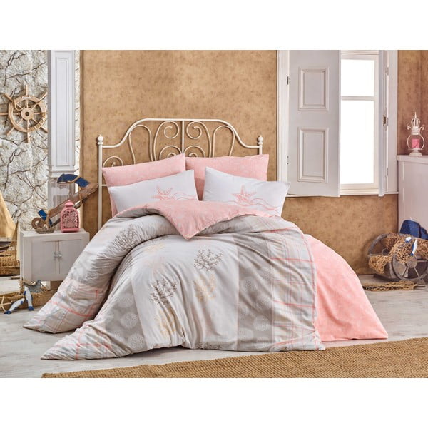 Gaiši rozā/krēmkrāsas pagarinātā kokvilnas gultas veļa divguļamai gultai ar palagu un segas pārvalku 240x260 cm Fulvia – Mijolnir