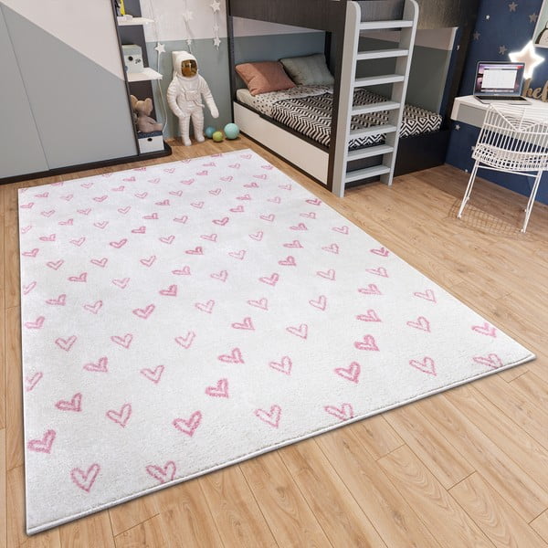 Balts/rozā bērnu paklājs 120x170 cm Hearts – Hanse Home-image-1