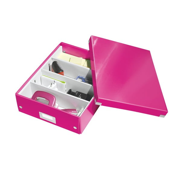 Rozā kartona uzglabāšanas kaste ar vāku 28x37x10 cm Click&Store – Leitz