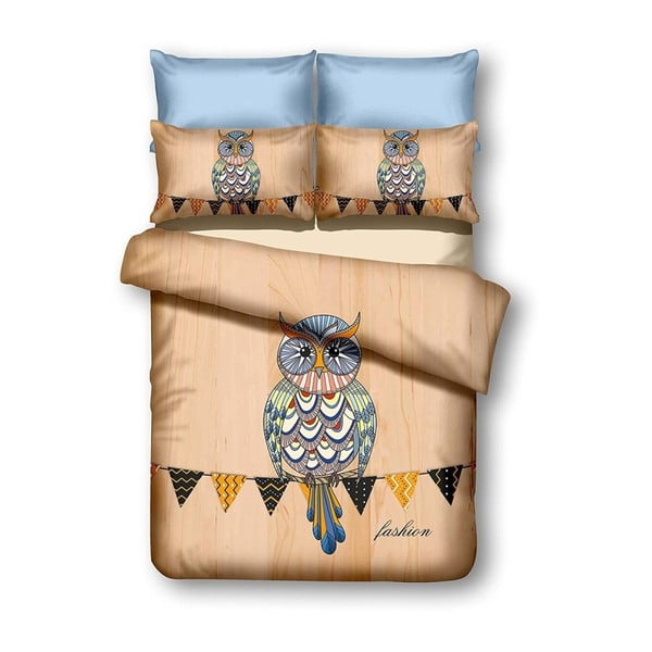 Divpusējā mikrošķiedras gultasveļa DecoKing Owls Autumnstory, 200 x 220 cm