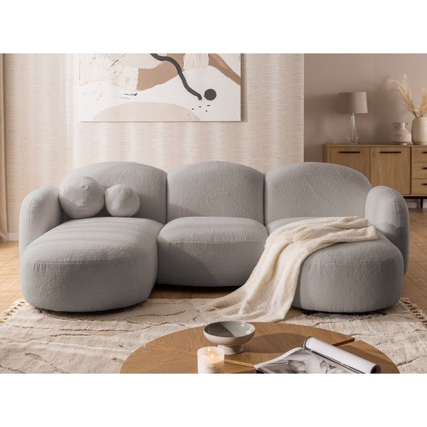 Pelēks stūra dīvāns no buklē auduma (U veida) Orbit – Ropez-image-1