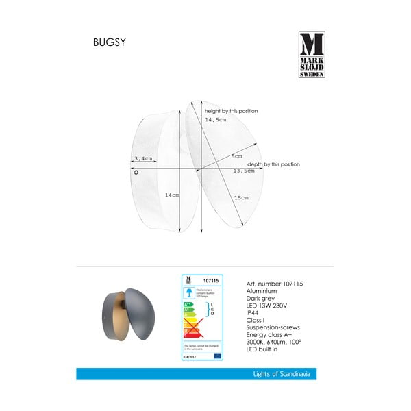 Tumši pelēka sienas lampa Markslöjd Bugsy-image-1