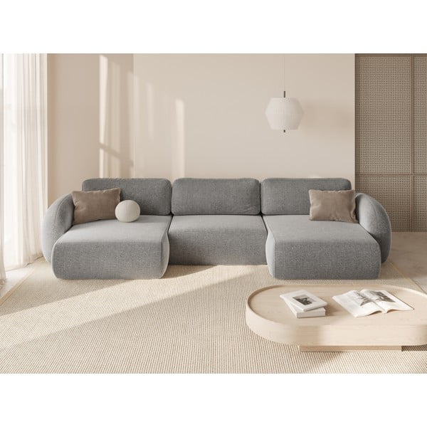 Gaiši pelēks salokāms/ar uzglabāšanas vietu (U veida) stūra dīvāns no šenila auduma Tonale – Cosmopolitan Design-image-1