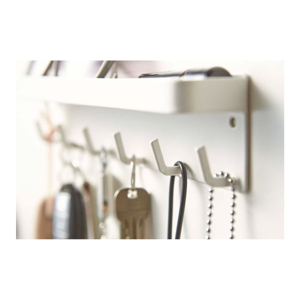 Balts sienas atslēgu turētājs ar plauktu YAMAZAKI Smart-image-2