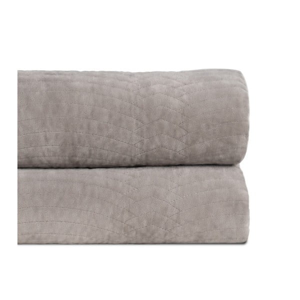 Pelēks samta stepēts gultas pārklājs 230x260 cm – Ixia