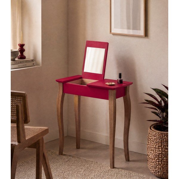 Sarkans tualetes galdiņš ar spoguli Ragaba Lillo, platums 65 cm-image-1