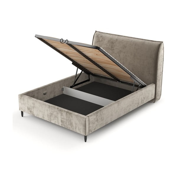 Bēša polsterēta divvietīga gulta ar veļas kasti un redelēm 140x200 cm Shell – Maison de Rêve-image-4