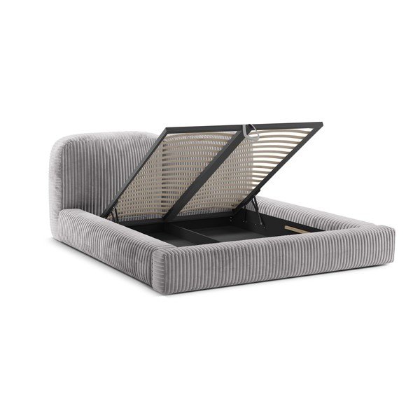 Gaiši pelēka polsterēta divvietīga gulta ar veļas kasti un redelēm 180x200 cm Martina – Micadoni -image-2