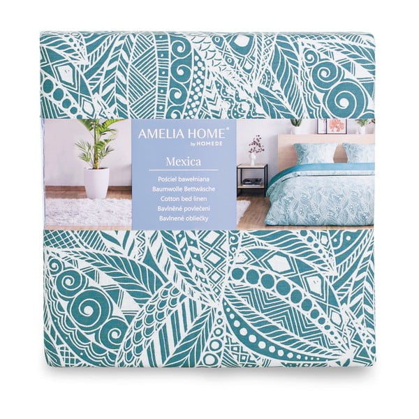 Zaļa/zila divguļamā kokvilnas gultas veļa 200x200 cm Averi Mexica – Restilo-image-4