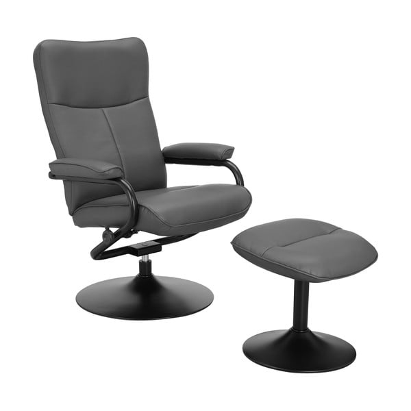 Pelēks relaksējošs atpūtas krēsls ar kāju balstu no ādas imitācijas Istad – Støraa