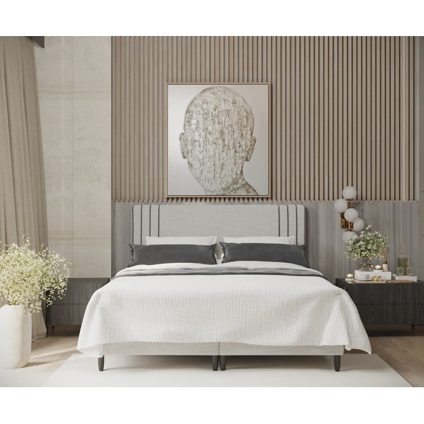 Gaiši pelēka polsterēta divvietīga gulta ar veļas kasti 160x200 cm Musca – Maison de Rêve-image-3