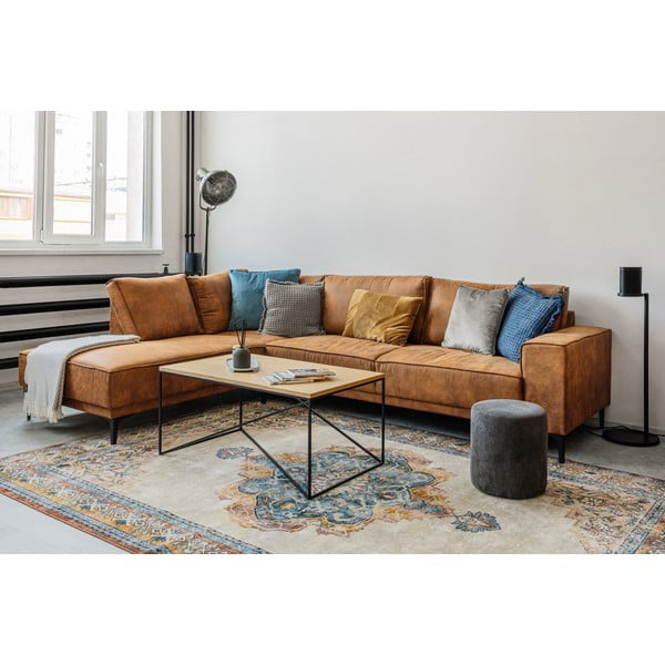 Konjakbrūns stūra dīvāns no ādas imitācijas (ar kreiso stūri) Copenhagen – Scandic-image-1
