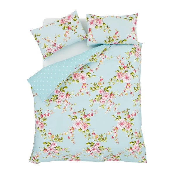 Gaiši zila gultasveļa ar rožu motīvu Catherine Lansfield Canterbury, 200 x 200 cm-image-1