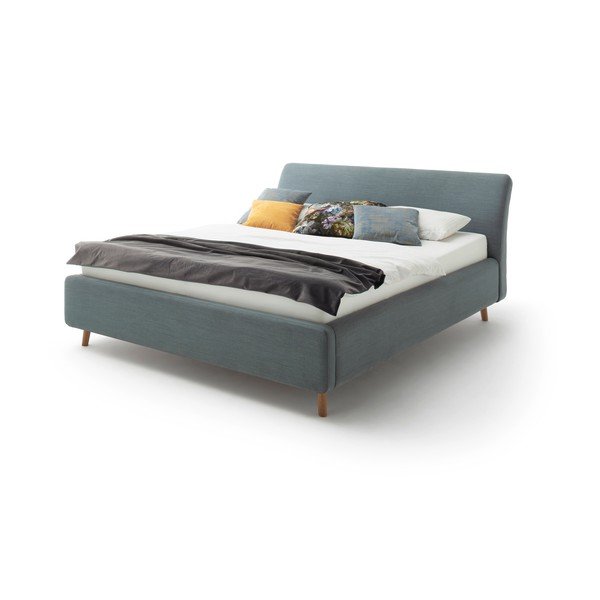 Zaļa/zila polsterēta divvietīga gulta ar veļas kasti ar redelēm 160x200 cm Mila – Meise Möbel-image-2