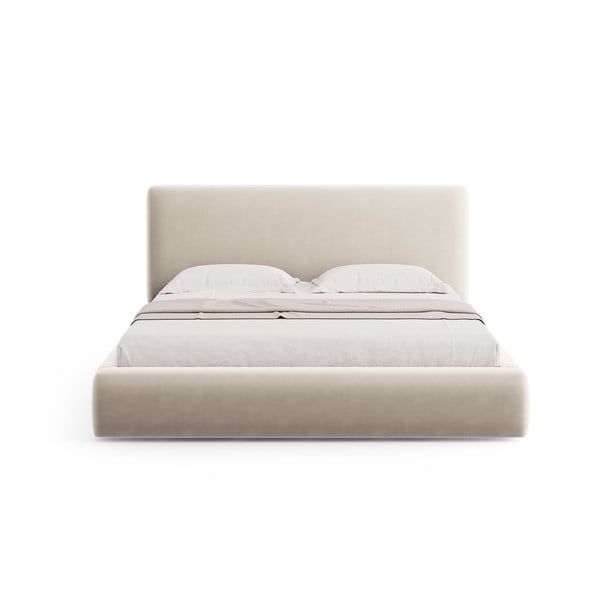 Bēša polsterēta divvietīga gulta ar veļas kasti un redelēm 140x200 cm Colonel – Cosmopolitan Design-image-3