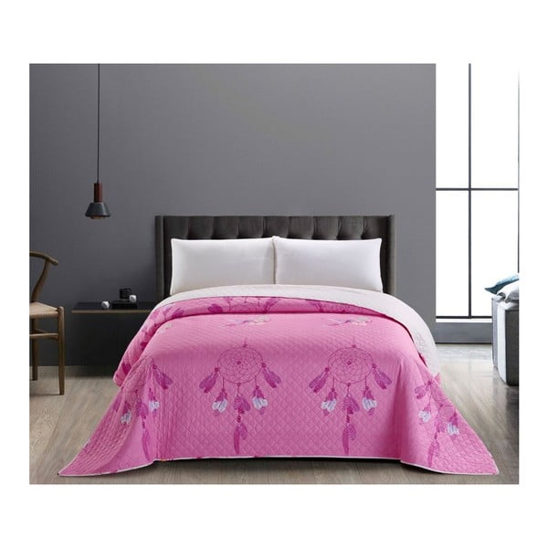 Rozā un balts abpusējs mikrošķiedras gultas pārklājs DecoKing Sweet Dreams, 260 x 280 cm