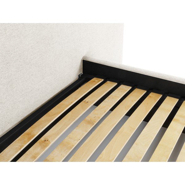 Krēmkrāsas polsterēta divvietīga gulta ar veļas kasti un režģi 160x200 cm Walter – Milo Casa-image-4