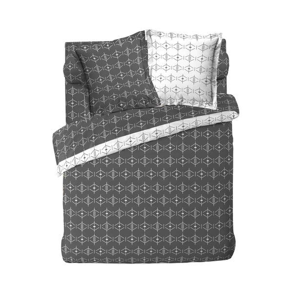 Balts/tumši pelēks divguļamais/īpaši garš kokvilnas segas pārvalks 240x220 cm Aristide – douceur d'intérieur