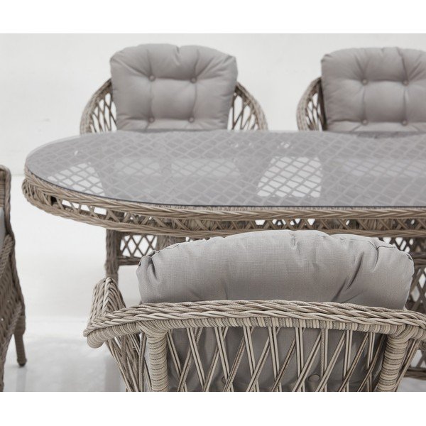 Gaiši pelēks mākslīgās rotangpalmas dārza pusdienu komplekts 6 personām Nova – Floriane Garden-image-3