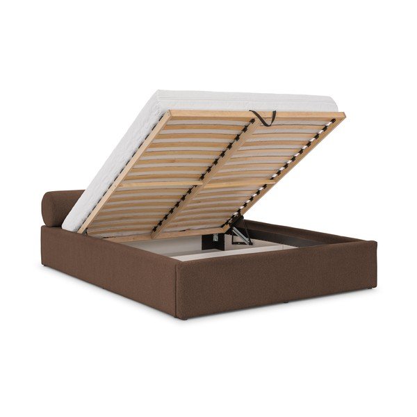 Brūna polsterēta divvietīga gulta ar veļas kasti ar redelēm 160x200 cm Cille – Ropez-image-2