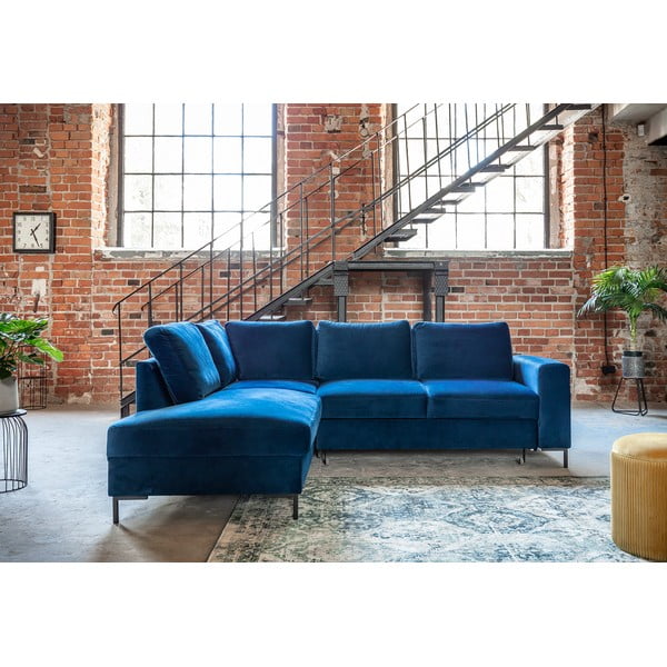 Tumši zils samta salokāms stūra dīvāns (ar kreiso stūri) Lofty Lilly – Miuform-image-1