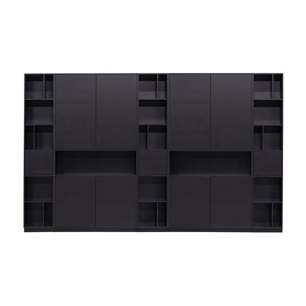 Melns priedes masīvkoka modulārais grāmatu plaukts 340x210 cm Finca – WOOOD