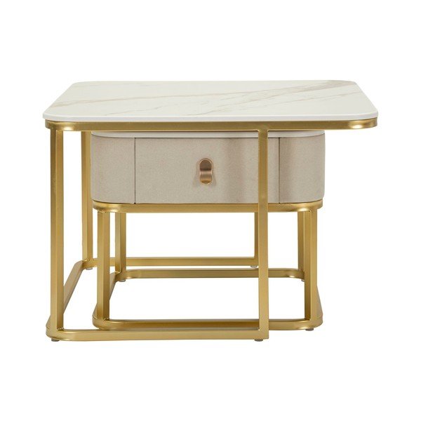 Krēmkrāsas/zelta krāsas žurnālgaldiņi ar marmora imitāciju (2 gab.) 50x70 cm Beauty – Mauro Ferretti-image-2