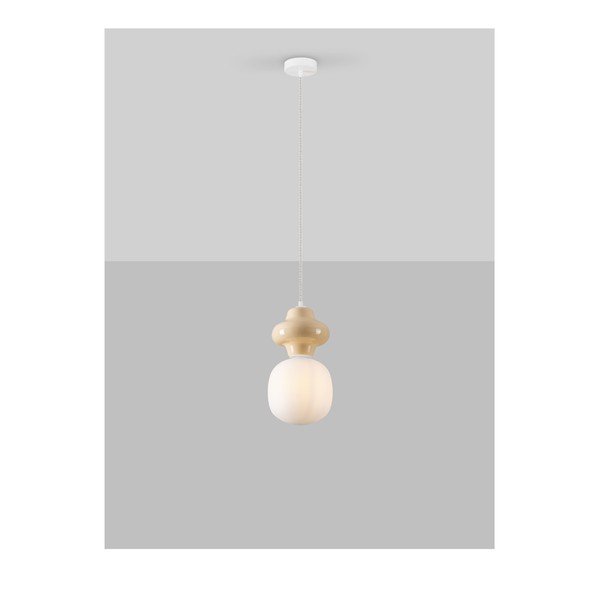 Balta/krēmkrāsas keramikas piekaramā lampa ar stikla abažūru ø 18 cm Clio – Nova Luce-image-4