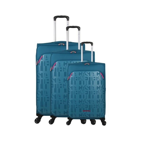 3 zilu bagāžas somu komplekts uz 4 riteņiem Lulucastagnette Bellatrice