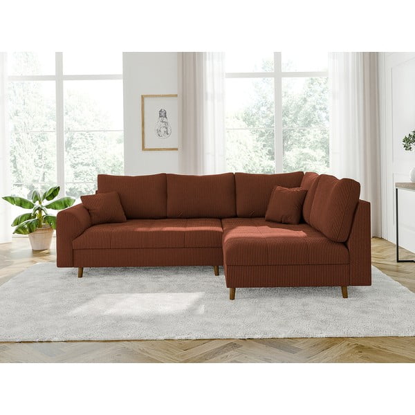 Ķieģeļu sarkans velveta stūra dīvāns (ar labo stūri) Ariella – Ropez-image-1