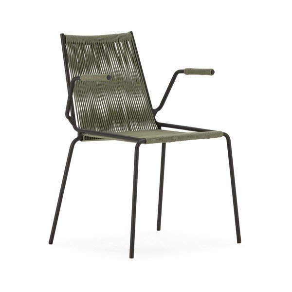 Zaļi metāla pusdienu krēsli ar roku balstiem/saliekami vieni uz otra (2 gab.) Emily – Marckeric