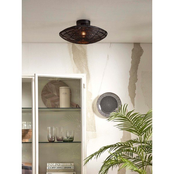 Melna griestu lampa ar rotangpalmas abažūru ø 40 cm Tanami – Good&Mojo-image-3