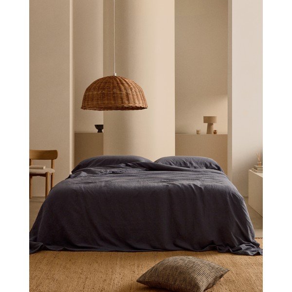 Dūmakaini zila divguļamā/īpaši gara gultas veļa no lina maisījuma 260x240 cm Simmel – Kave Home-image-3