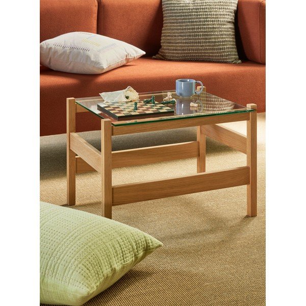 Dabīga toņa žurnālgaldiņš ar stikla galda virsmu 52x66 cm Ledge – Hübsch-image-1