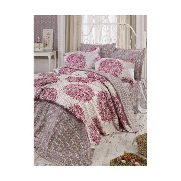 Rozā kokvilnas divguļamā gultas veļa ar palagu un spilvendrānām Roma Fuchsia, 200 x 235 cm