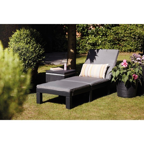 Tumši pelēks polsterēts/mākslīgās rotangpalmas regulējams dārza zvilnis Daytona – Keter-image-1