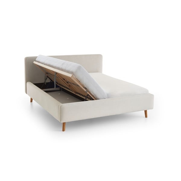 Krēmkrāsas polsterēta divvietīga gulta ar veļas kasti un redelēm 180x200 cm Mattis – Meise Möbel-image-3