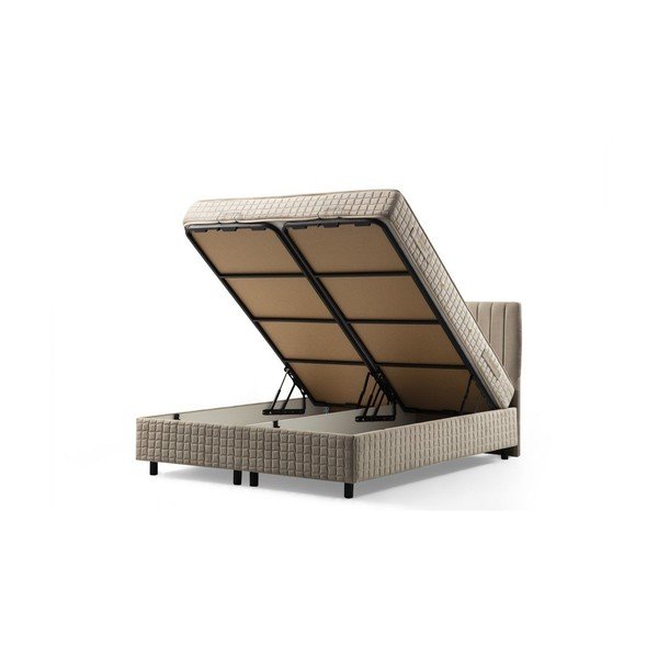 Bēša polsterēta divvietīga gulta ar veļas kasti un redelēm 140x200 cm Safir – Kalune Design-image-2