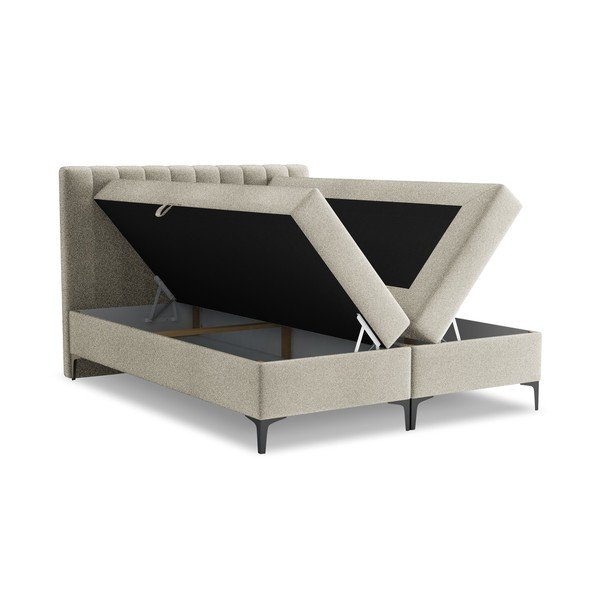 Pelēkbrūna atsperu gulta ar veļas kasti 140x200 cm Puhala – Makamii-image-1