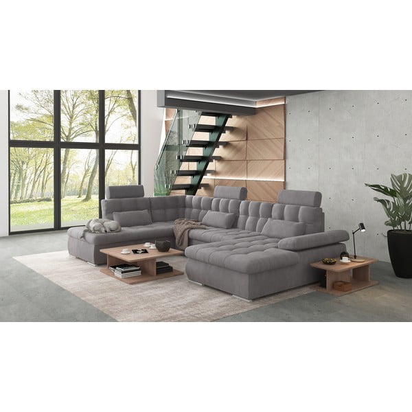 Pelēks salokāms stūra dīvāns ar uzglabāšanas vietu (ar kreiso stūri/U veida) Merkur – Ropez-image-3