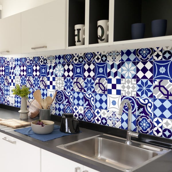 Komplekts ar 60 sienas uzlīmēm Ambiance Azulejos San Paolo, 10 x 10 cm