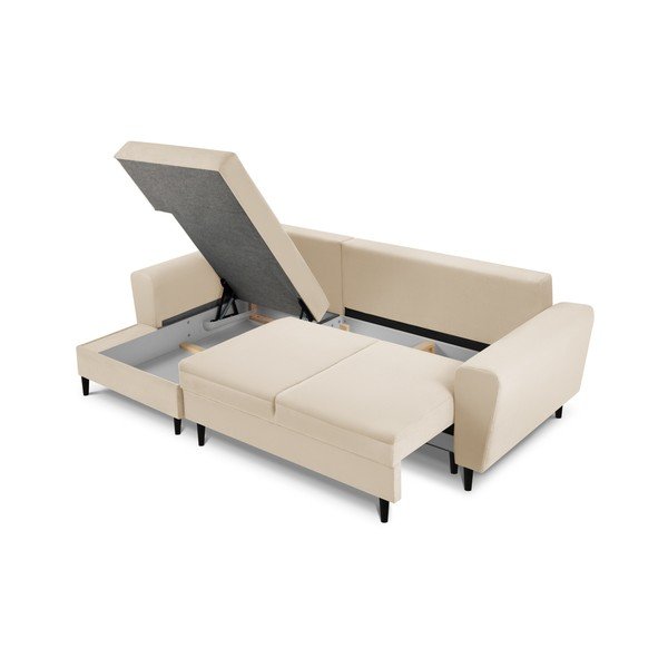 Bēšs velveta salokāms stūra dīvāns ar uzglabāšanas vietu (ar kreiso stūri/ar zvilni) Kyoto – Cosmopolitan Design-image-3